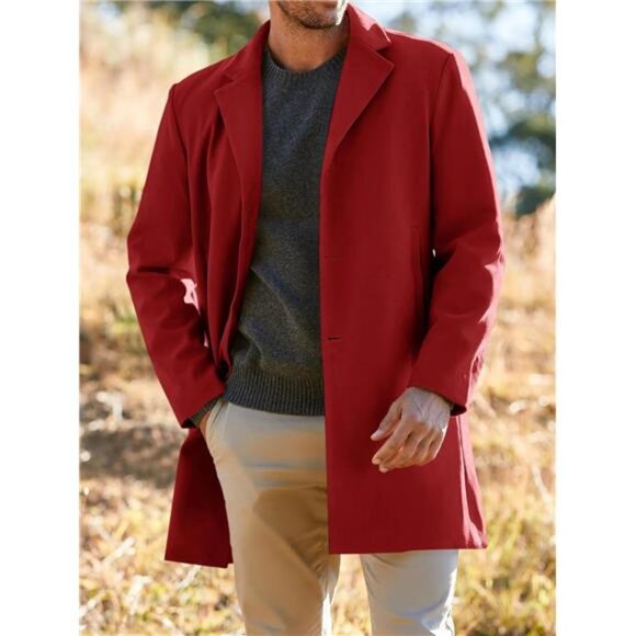 Mens Trench Coat Warm Soft Red - Picture 1 of 5